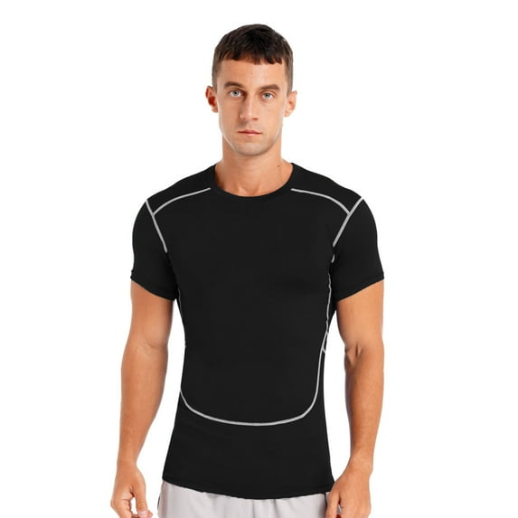 Manyakai Men's Rash Guard Short Sleeves UPF 50+ UV Sun Protection Quick Drying Compression Swim Black M