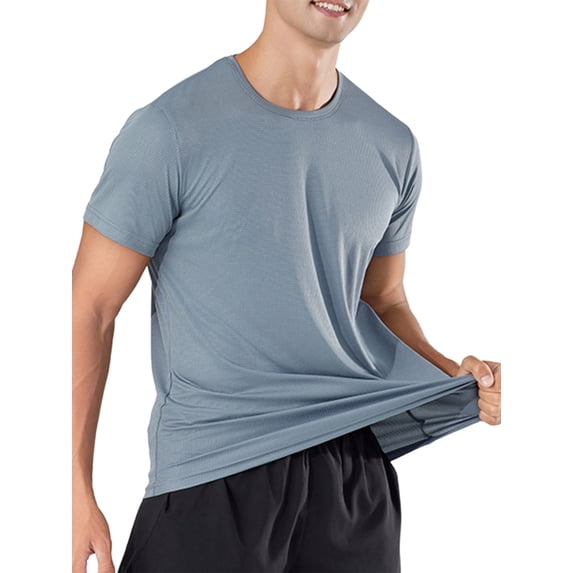 Manyakai Men's Running T-Shirt Short Sleeve Crew Neck Shirts Workout Exercise Quick Dry Tee Tops Gray M
