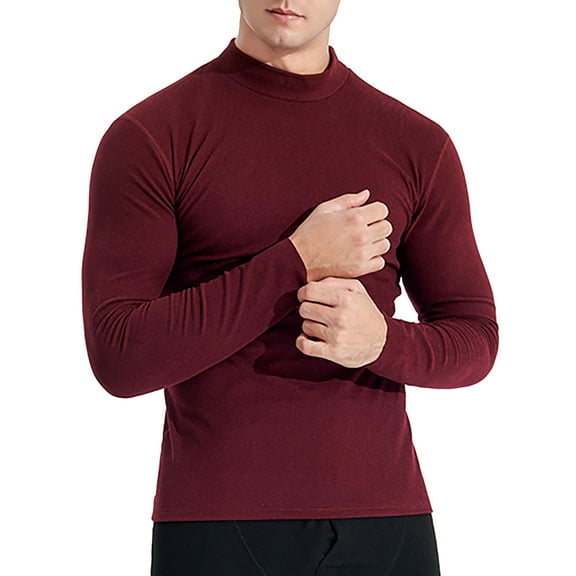 Manyakai Men's Thermal Compression Shirt Long Sleeve Base Layer Top Cold Winter Warm Pullover Burgundy XXL