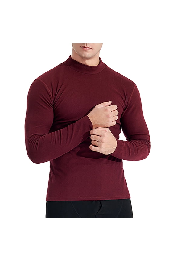 Men's Thermal Compression Shirt Long Sleeve Base Layer Top Cold Winter Warm Pullover Burgundy XXL