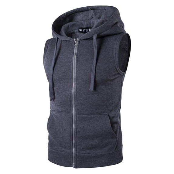 Manyakai Men's Gym Workout Hooded Tank Tops Sleeveless Hoodies Zip Up Bodybuilding Cut Off Muscle Shirt Charcoal Grey L