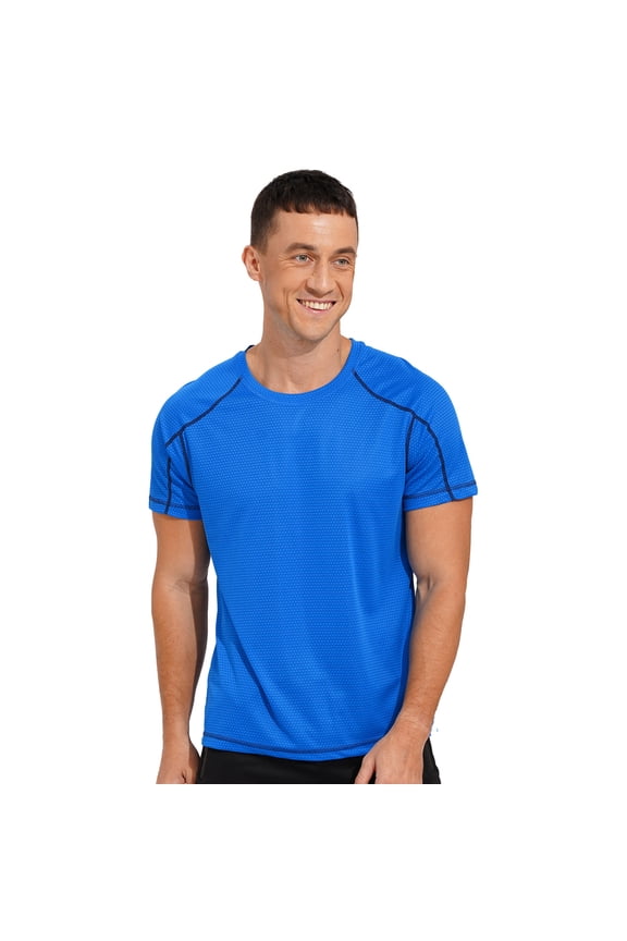 Men's Workout Swim Shirts Quick Dry Beach Pool T-Shirt Rash Vest Athletic Exercise Muscle Lake Blue L