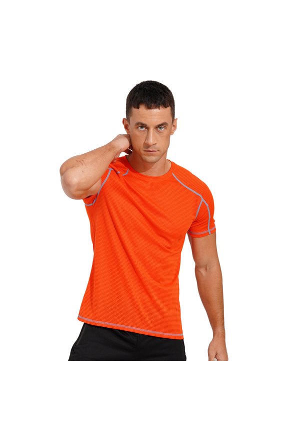 Men's Workout Swim Shirts Quick Dry Beach Pool T-Shirt Rash Vest Athletic Exercise Muscle Orange M