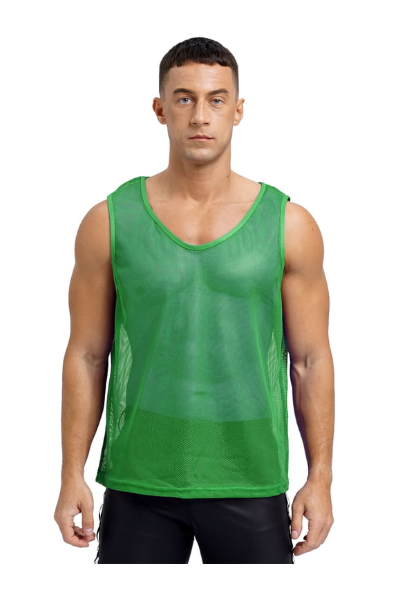 Mens Mesh Training Vest Pinnies Team Basic Soccer Jerseys Sleeveless Tank Top for Basketball Green XL