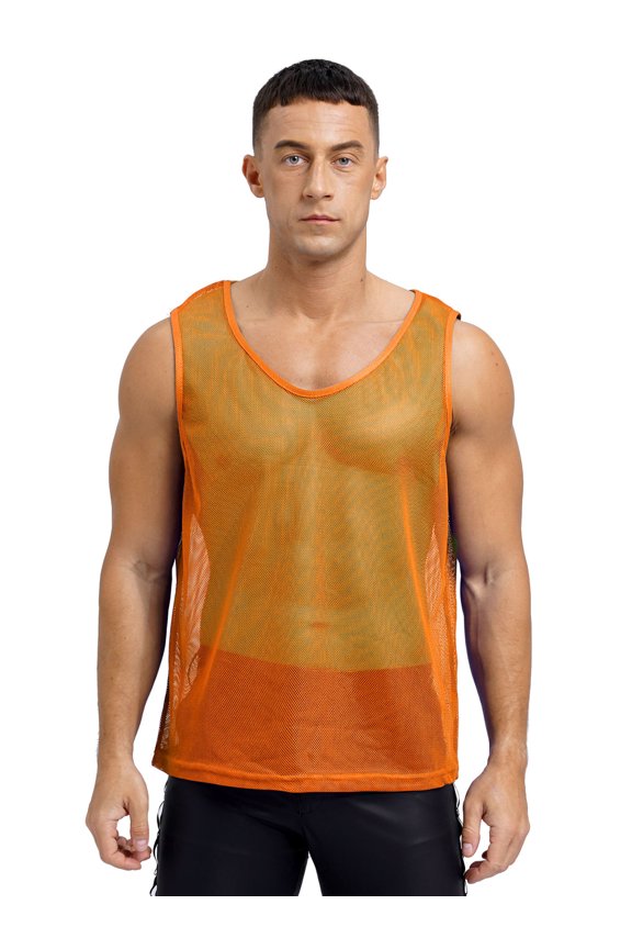 Mens Mesh Training Vest Pinnies Team Basic Soccer Jerseys Sleeveless Tank Top for Basketball Orange XL