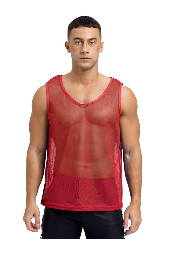 Mens Mesh Training Vest Pinnies Team Basic Soccer Jerseys Sleeveless Tank Top for Basketball Red L
