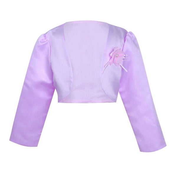 Manyakai Toddler Girls Satin Cardigan Bolero Long Sleeve Shrug Jacket Wedding Party Dress Cover Up Purple 7-8