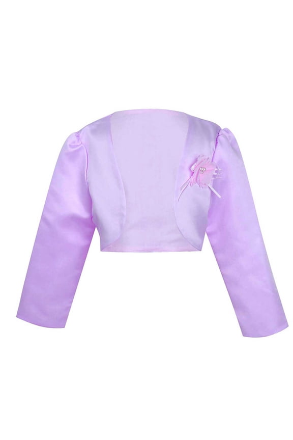 Toddler Girls Satin Cardigan Bolero Long Sleeve Shrug Jacket Wedding Party Dress Cover Up Purple 9-10