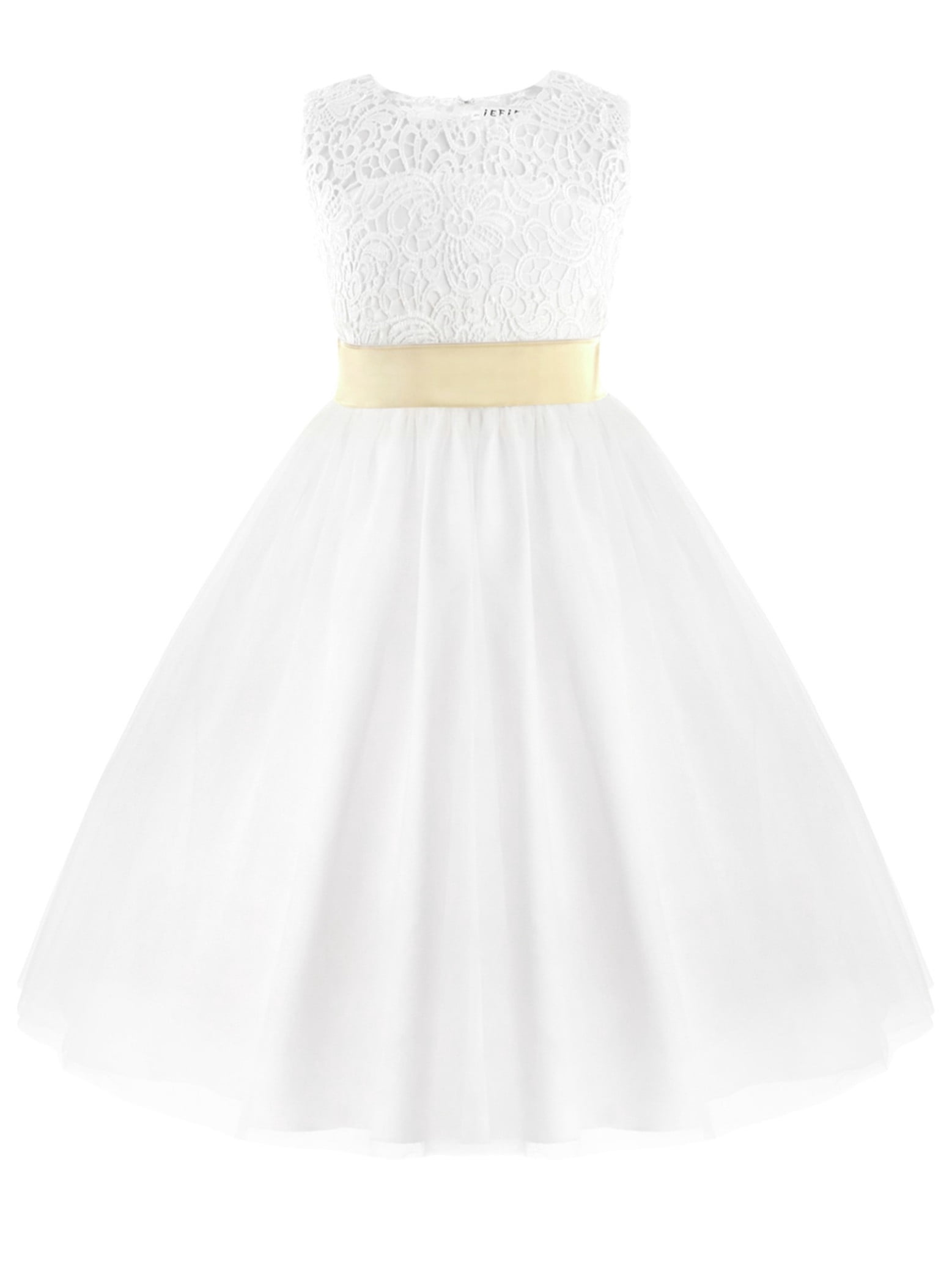 Manyakai Toddlers/ Big Girls Lace Crochet Heart Cutout Ivory Wedding Flower  Girl Dress First White 10 - Walmart.com