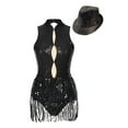 thumbnail image 1 of Manyakai Women Jazz Latin Dance Costume Fringe Samba Dress Sequin Tassel Leotard Dress with Hat Dance Black XL, 1 of 7