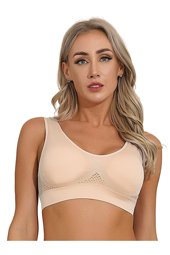 Women Sport Bra Seamless Bralette Yoga Dance Underwire with Removable Pads Mesh Sleep Bras Skin L