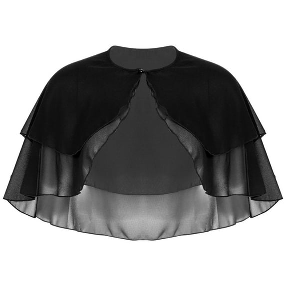 Manyakai Women's Chiffon Short Sleeve Open Front Bolero Shrugs Cardigan Shawl Evening Wedding Cape Black One Size