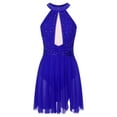 thumbnail image 1 of Manyakai Womens Rhinestone Figure Skating Dress Ruched Mesh Patchwork Ballet Leotard Lyrical Dance Blue XL, 1 of 5