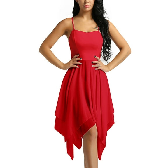 Manyakai Womens Spaghetti Straps Flowy Chiffon Lyrical Dance Dress Modern Contemporary Dancewear Red S