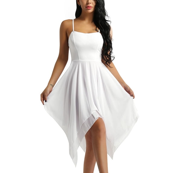 Manyakai Womens Spaghetti Straps Flowy Chiffon Lyrical Dance Dress Modern Contemporary Dancewear White M