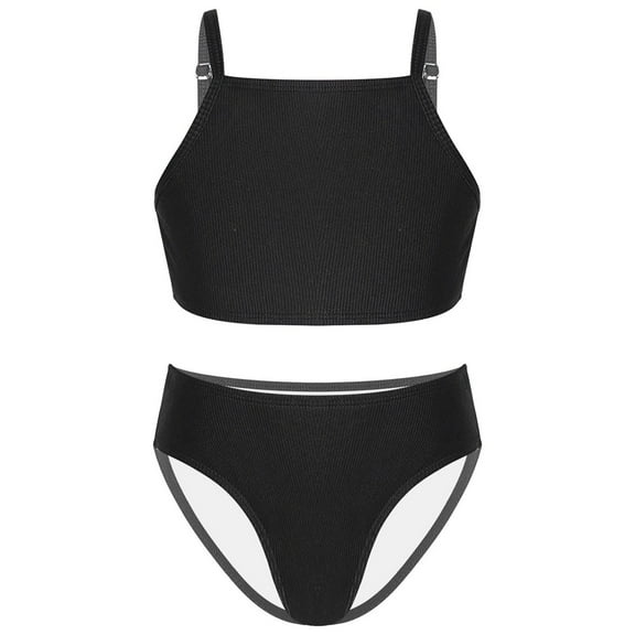 Manyakai Youth Girls Swimsuit Bikini Bathing Suit with Briefs Crop Top 2-Piece Outfit Swimwear Black 12