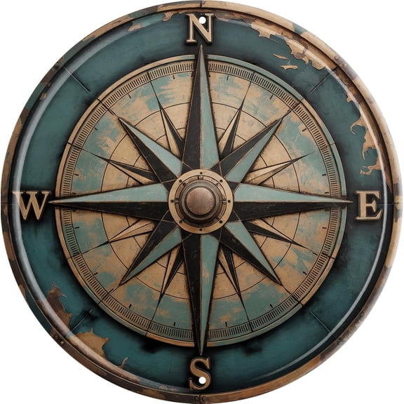 Manyige Boho Nautical Compass Funny Rustic Wall Metal Tin Signs Decor 8x8 in..