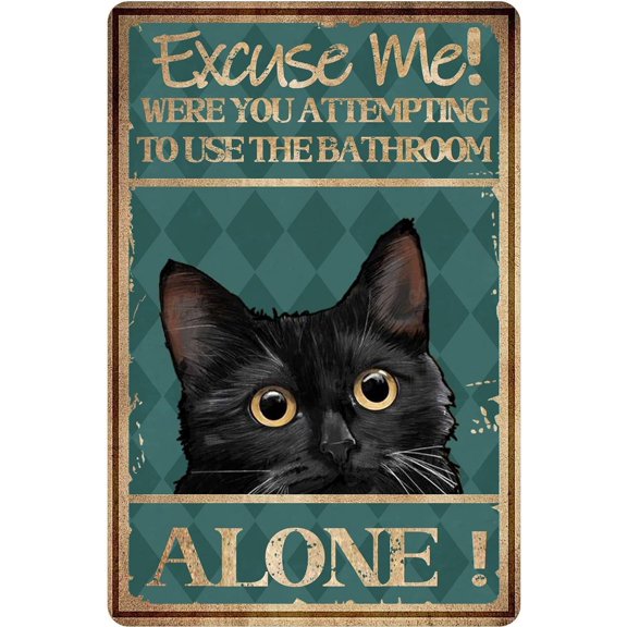 Manyige Cat Bathroom Wall Art & Decor - Funny Restroom Sign - Excuse Me Bath Wall Decor Retro Metal Tin Sign Vintage Aluminum Sign for Home Coffee Wall Decor 8x12 Inch