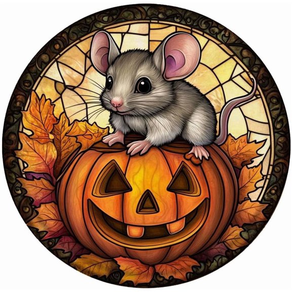 Manyige Mouse Pumpkin Lantern Round Signs Vintage Halloween Metal Sign for Home Bedroom Outdoor Yard Porch Decor 8x8 Inch