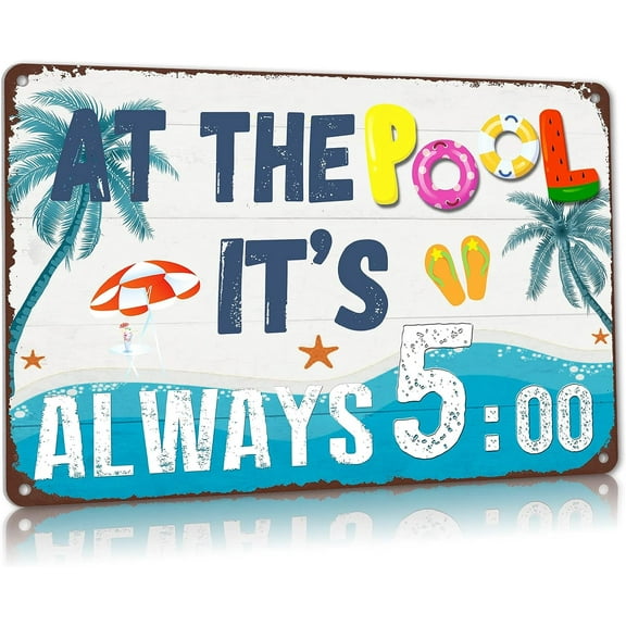Manyige Pool Decorations Outdoor, Funny Pool Rules Signs Margaritaville Decor Its 5 O'clock Somewhere Metal Sign 12x8 Inch