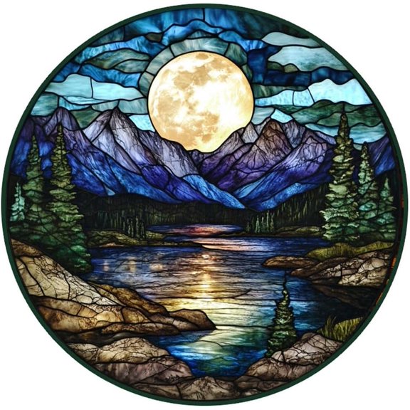 Manyige Round Metal Sign Blue Night Moon Lake Vintage Tin Sign for Home Farmhouse Garden Yard Wall Decor 8 Inch