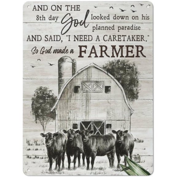 Manyige Rustic Metal Tin Sign Farmhouse Angus Cow So God Made A Farmer Country Wall Art Farmhouse Parlor Kitchen Garden Bedroom Home Courtyard Wall Decor 12x16 Inch