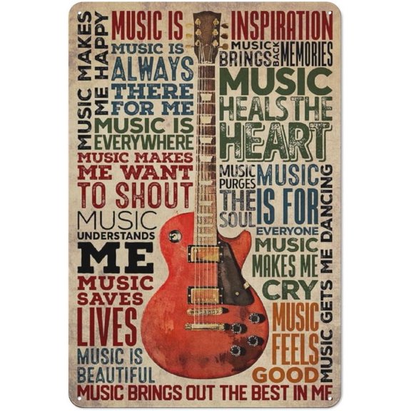 Manyige Rustic Metal Tin Sign Music is Inspiration Quote Poster for Acoustic Guitar Wall Art Decorations Home Music Artworks Classroom Bedroom Decor Abstract Music Empowering 8x12 Inch