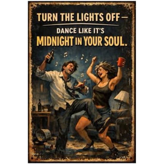 Manyige Turn The Lights Off Dance Like It's Midnight In Your Soul Metal Tin Sign i Funny Retro Music Quote Party Humor Wall Decor 8x12 Inch Iron Art Plaque Home Bar Living Room
