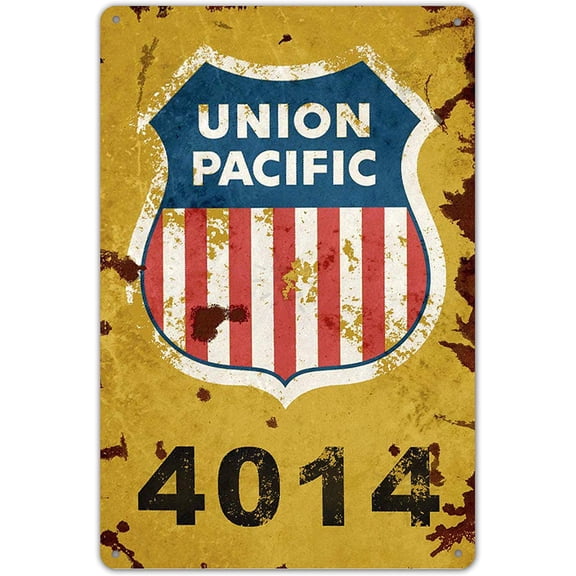 Manyige Union Pacific Railway Logo Train Railroad Rustic Retro Wall Decor Metal Tin Sign 8x12in