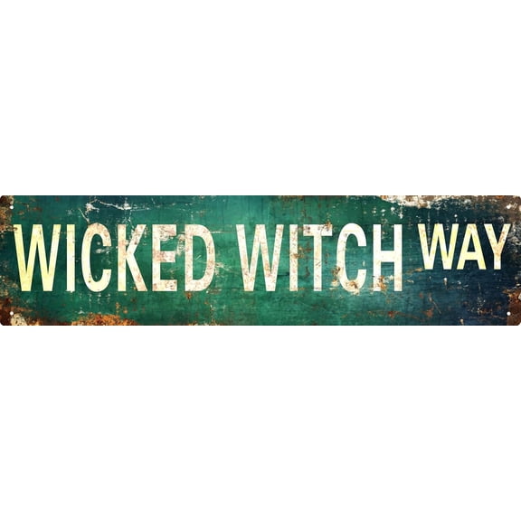 Manyige Vintage Metal Tin Sign Retro Wicked Witch Way Signs Stylish Wall Art Plaques for Home Decor Bathroom Kitchen House and Gothic Wall Decor or as a Unique Poster 16x4 in