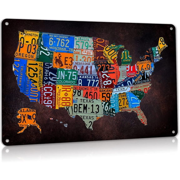 Manyige Vintage Plaque Poster Garage Bar Home Wall Decor, USA Map Route 66 License Plate Metal Sign Aluminum 8x12 inches