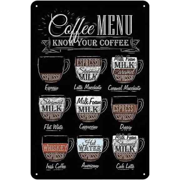 Manyige c Coffee Bar Sign - Metal Tin Vintage Menu Sign for Home Bar, Farmhouse and Kitchen Wall Decor, Gift for Coffee Lovers, 8 x 12 inch