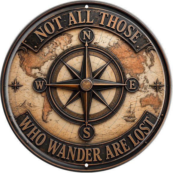Manyige c Not All Who Wander Are Lost Metal Sign 8x8in Round Inspirational Travel Plaque for Bedroom Wall Decor Wanderlust Gift