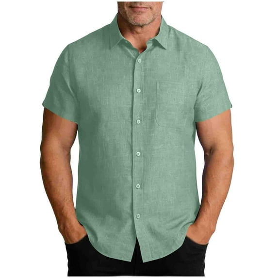 Manyulin Linen Shirts Mens Big and Tall Short Sleeve Button down Shirts Casual Vacation Outfit Beach Summer Tops with Pocket
