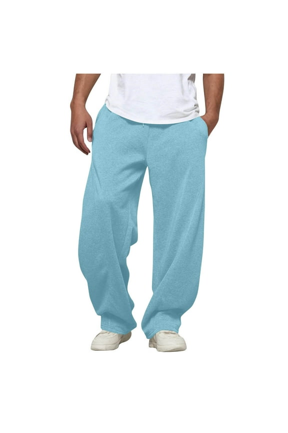 Men's Fleece Sweapants Loose Fit Baggy Gym Workout Pants with Pockets Open Bottom Yoga Sweatpants