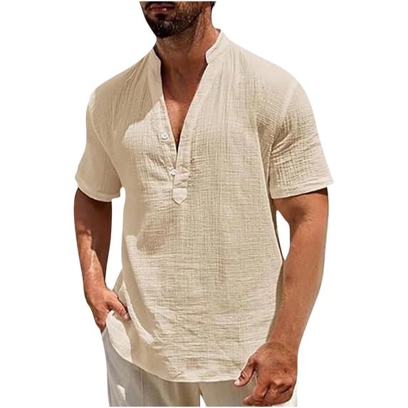 Manyulin Mens Summer Casual Shirts Short Sleeve T Shirt Summer Beach Vacation Tops V Neck Hawaiian Linen Shirt