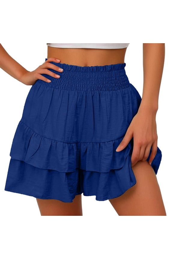 Women's Floral Ruffled Chiffon Shorts Flowy Boho Shorts High Waist Summer Casual Mini Shorts for Beach Vacation