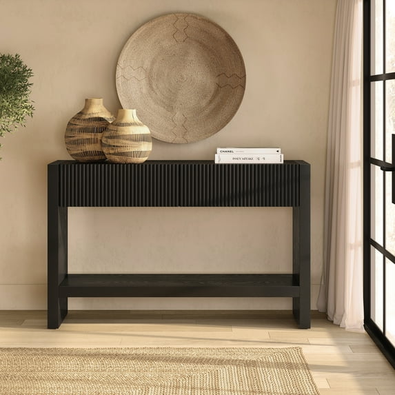 Evelyn&Zoe Modern/Contemporary 48" Wide Black Veneer Console Table