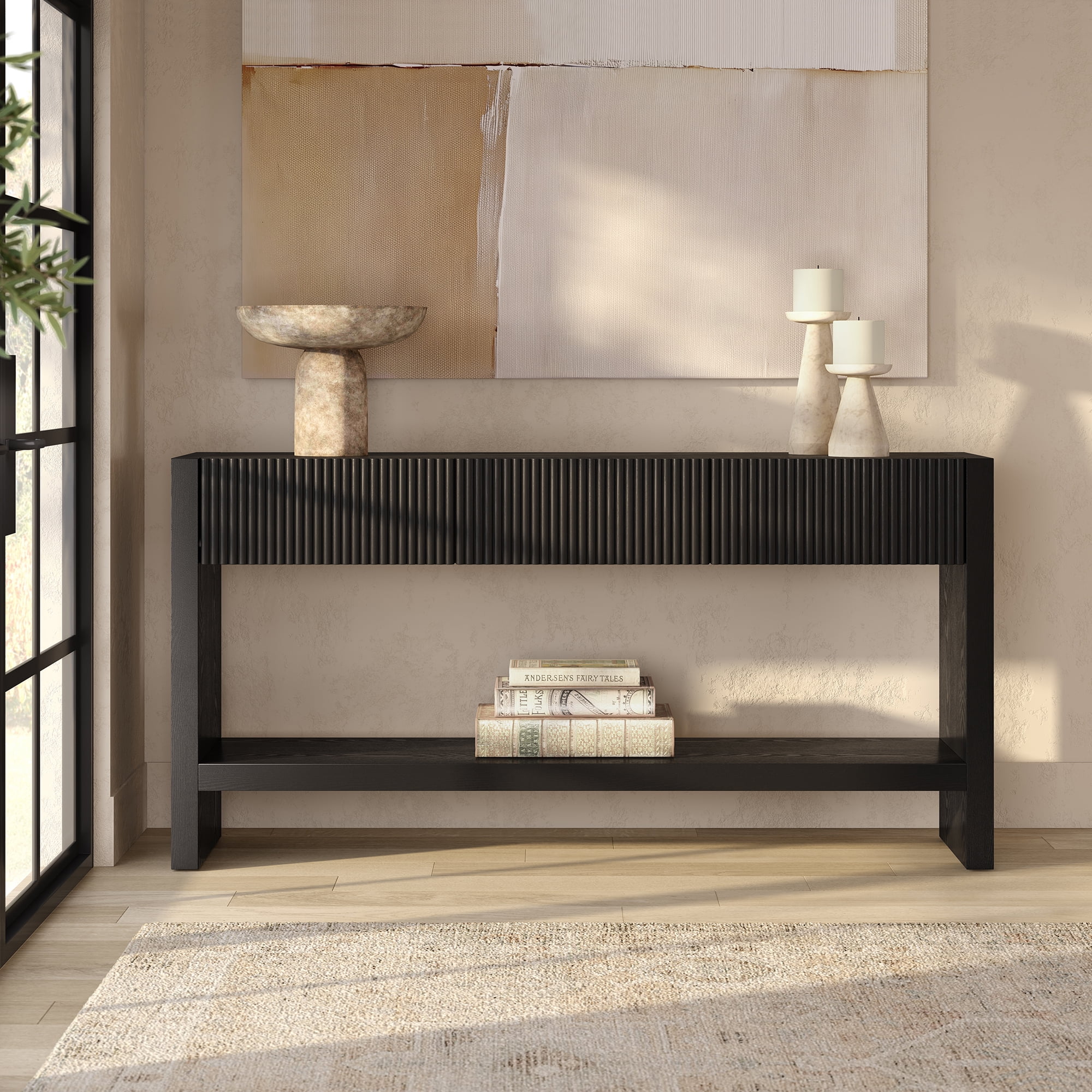 Evelyn&Zoe Modern/Contemporary 60" Wide Black Veneer Console Table