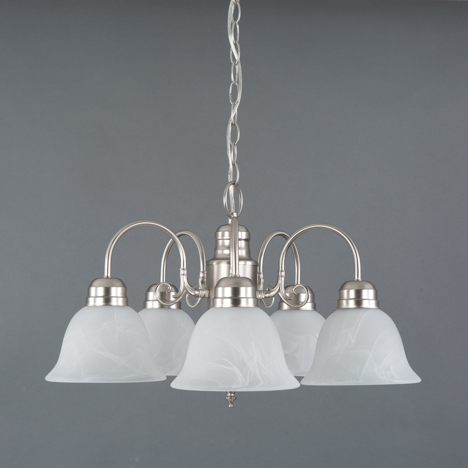 Satin Nickel Empire 5-Light Chandelier with Marbleized Glass