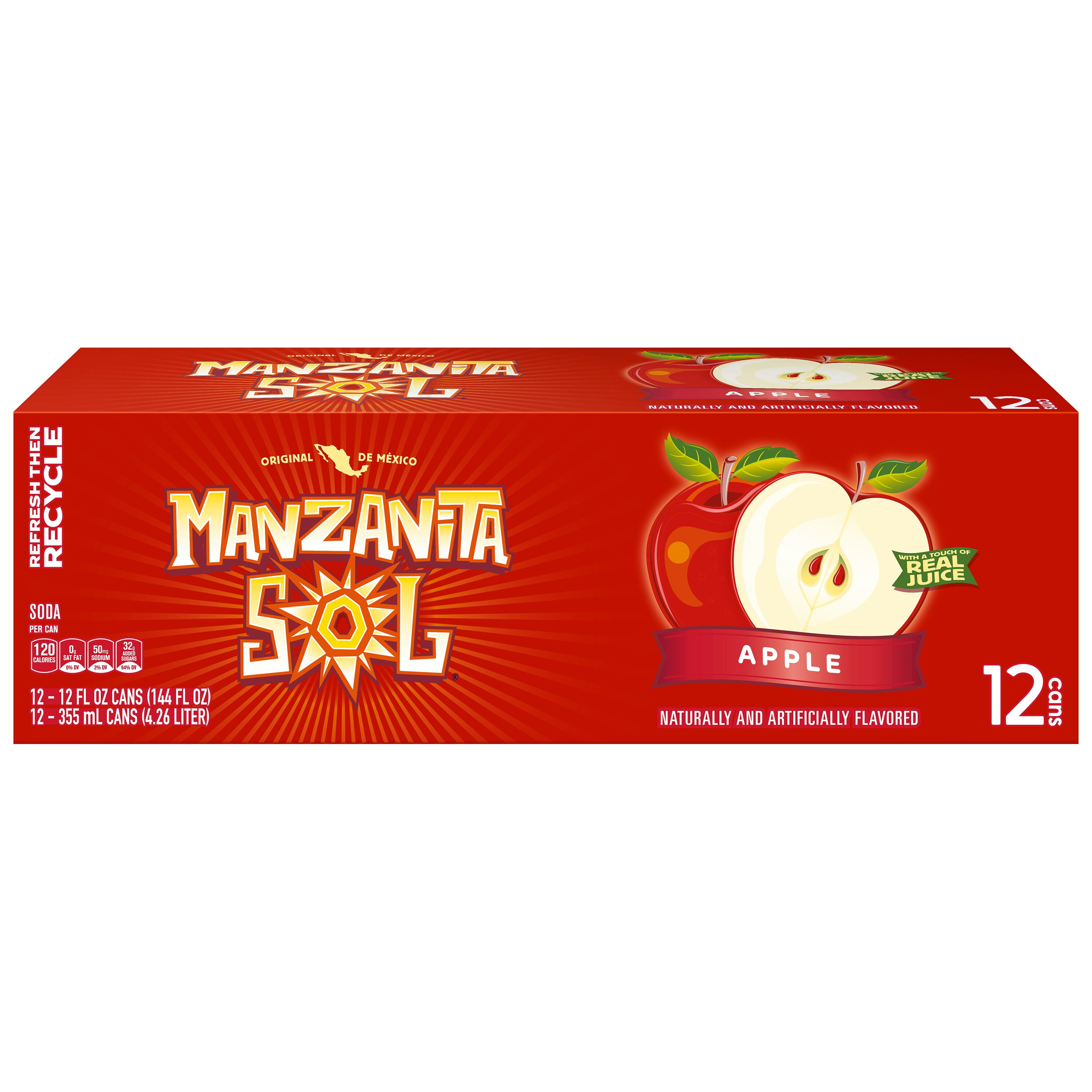 Manzanita Sol Apple Flavored Soda Pop, 12 oz, 12 pack Cans