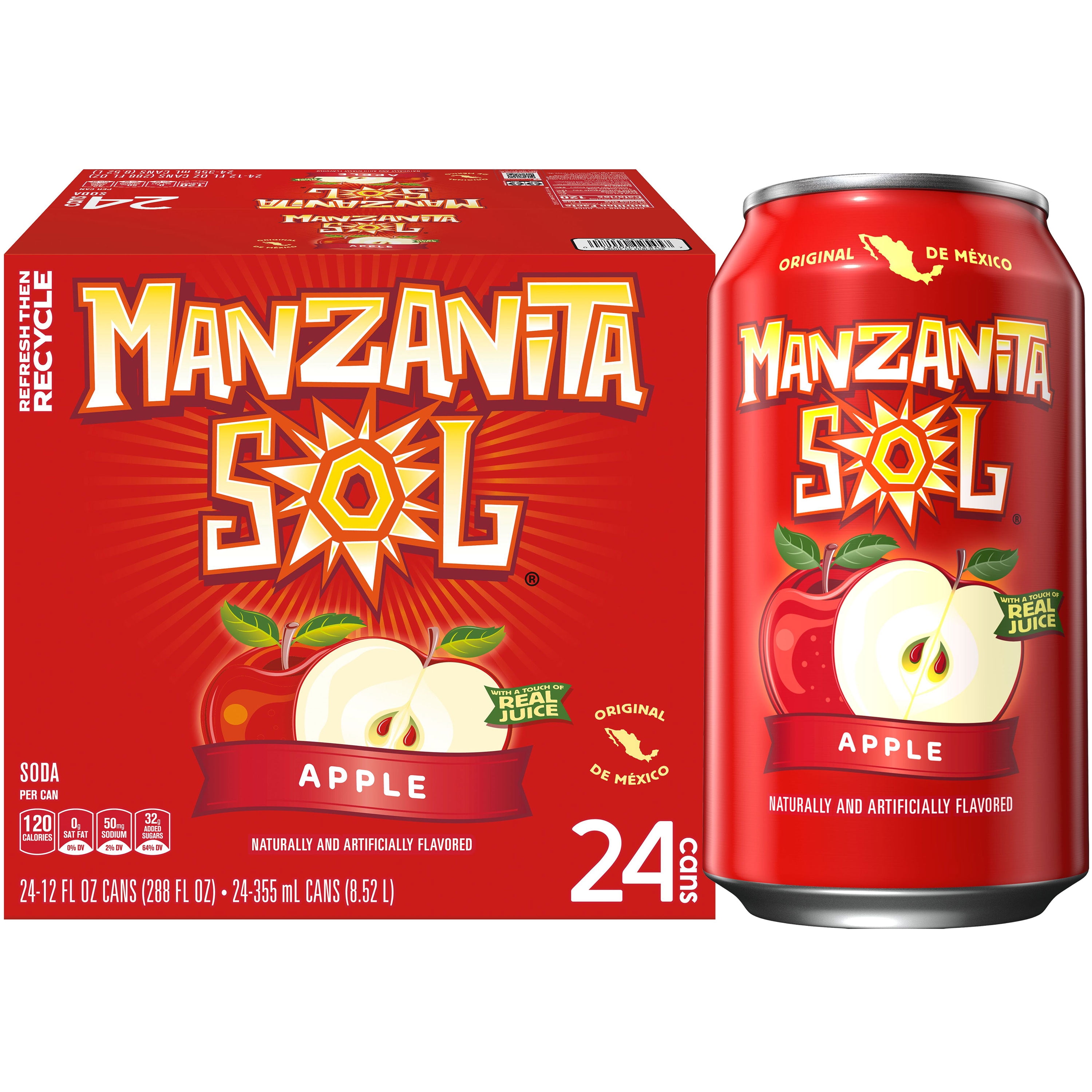 Manzanita Sol Mexican Fiesta Apple Flavored Soda Pop, 24