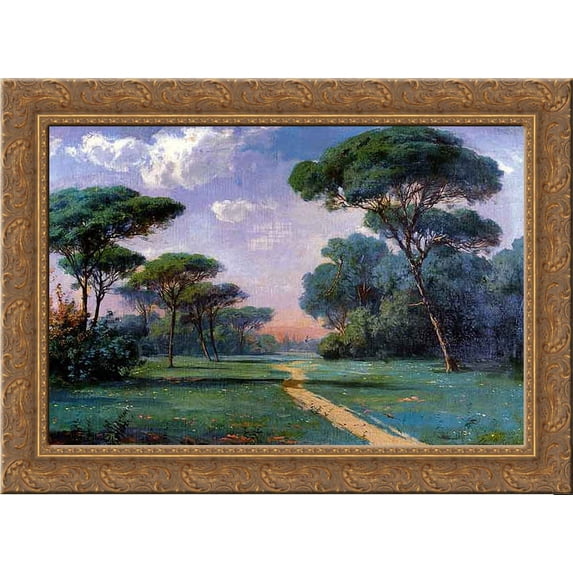 Manzara (Landscape) 24x18 Gold Ornate Wood Framed Canvas Art by Hoca Ali Riza