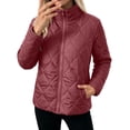 thumbnail image 1 of Manzbdm Women's Diamond‑Quilted Lightweight Jacket, Stand‑Collar Zip‑Up Short Padded Coat with Pockets, Casual Outerwear for Fall Winter, 1 of 8