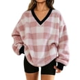 thumbnail image 1 of Manzbdm Women's Fleece Plaid Sweatshirt Long Sleeve V Neck Fuzzy Pullover Top, 1 of 4