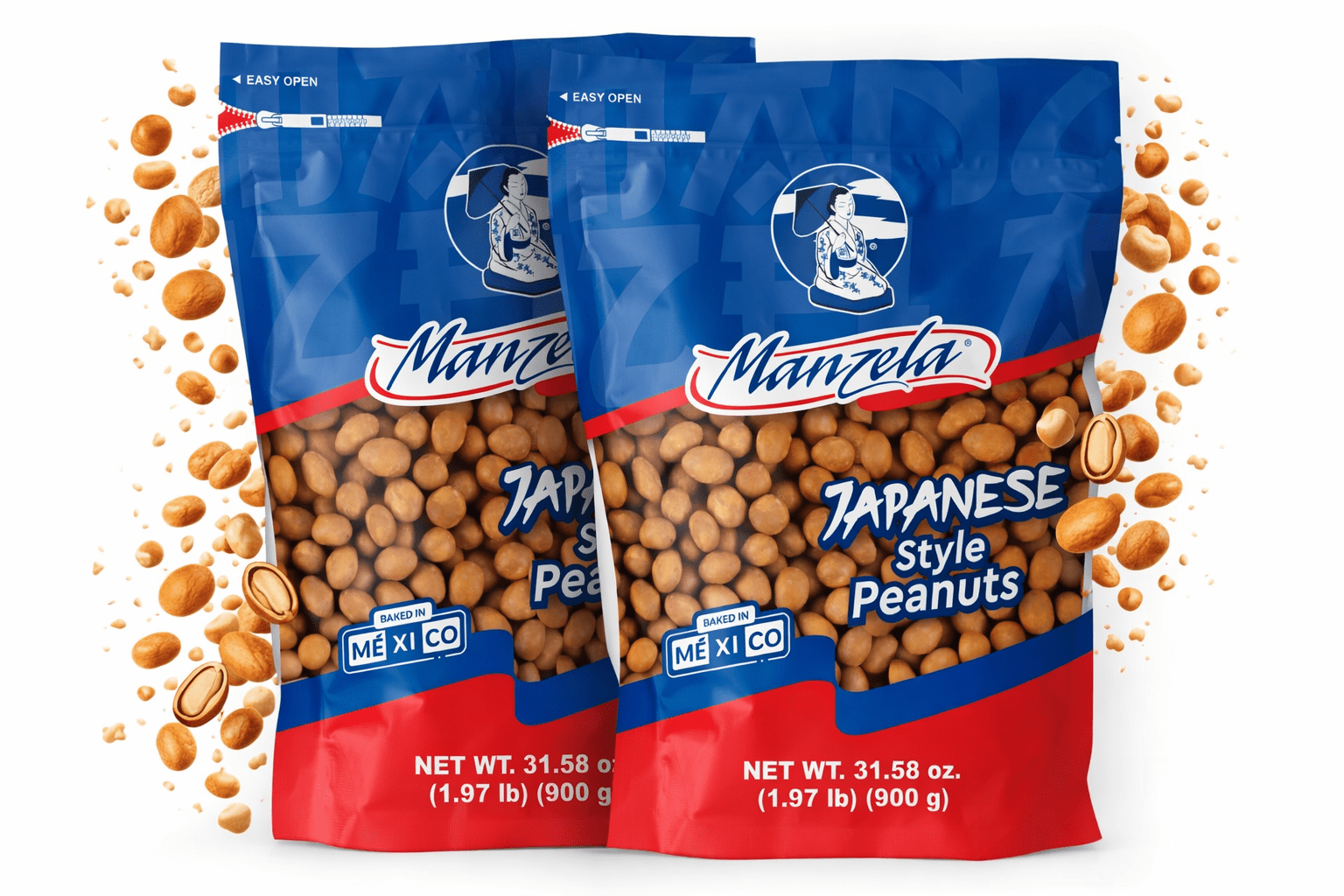 Manzela Crunchy Japanese-Style Flavor Peanuts | Large 900g |  Resealable Bag, 900gr | (2bags)