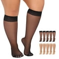 thumbnail image 1 of Manzi 10 Pairs Plus Size Knee High Stockings for Women 15D Sheer Nylons Socks with Wide Calf, 1 of 8
