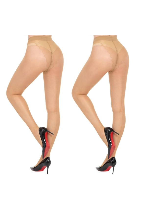 2 Pairs Backseam Pantyhose for Women Seamed Nylon 20D Sheer Tights