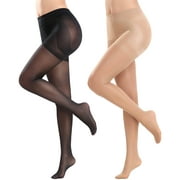 Manzi 2 Pairs Control Top Pantyhose Sheer 40D High Waist Sheer Tights For Women With Reinforced Toes