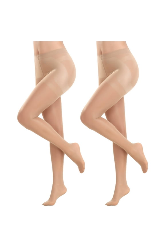 2 Pairs Control Top Pantyhose Sheer 40D High Waist Sheer Tights For Women With Reinforced Toes
